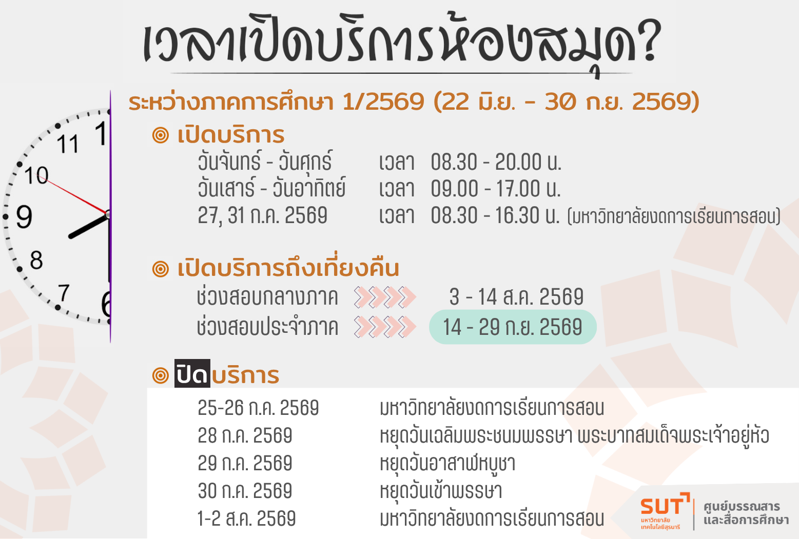 เวลาเปิด-ปิดห้องสมุด