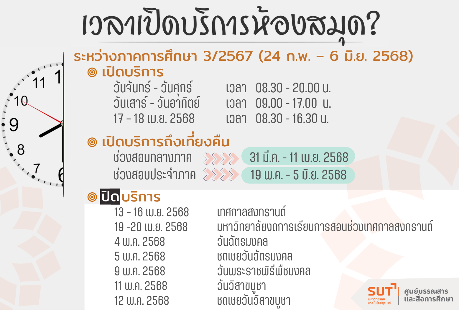 เวลาเปิด-ปิดห้องสมุด