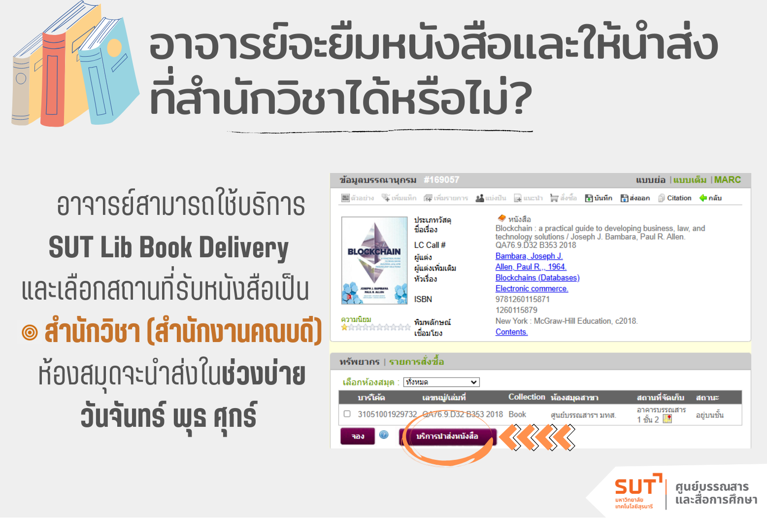 อาจารย์จะยืมหนังสือและให้นำส่งที่สำนักวิชาได้หรือไม่?