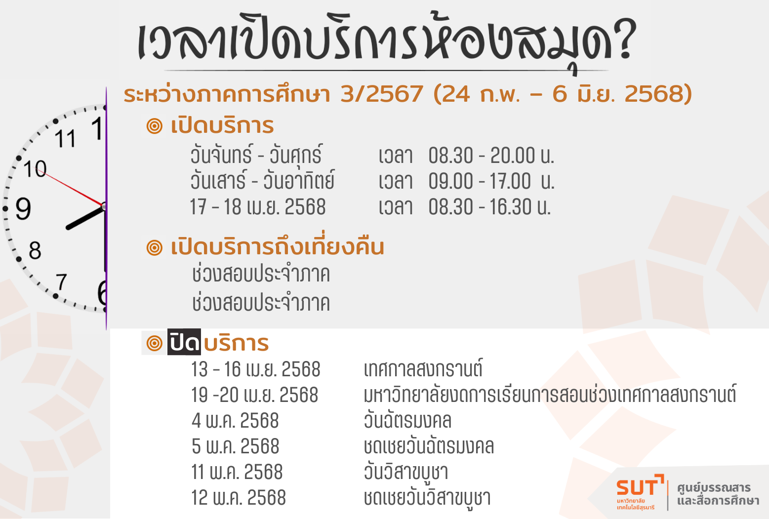 เวลาเปิด-ปิดห้องสมุด